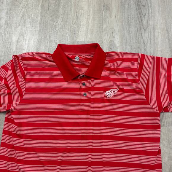 NHL Detroit Red Wings Polo Shirt Men's 2XL Red White Striped Hockey Preppy - Picture 2 of 8